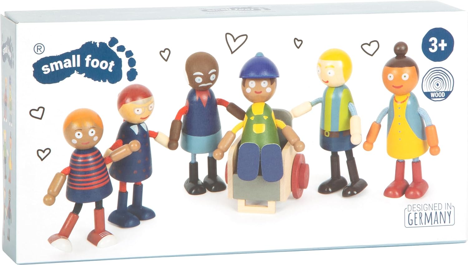 small foot Diversity Bending Family, 6 wooden dolls of different ages, genders, and skin colours, 12396 Toys bending dolls diversity
