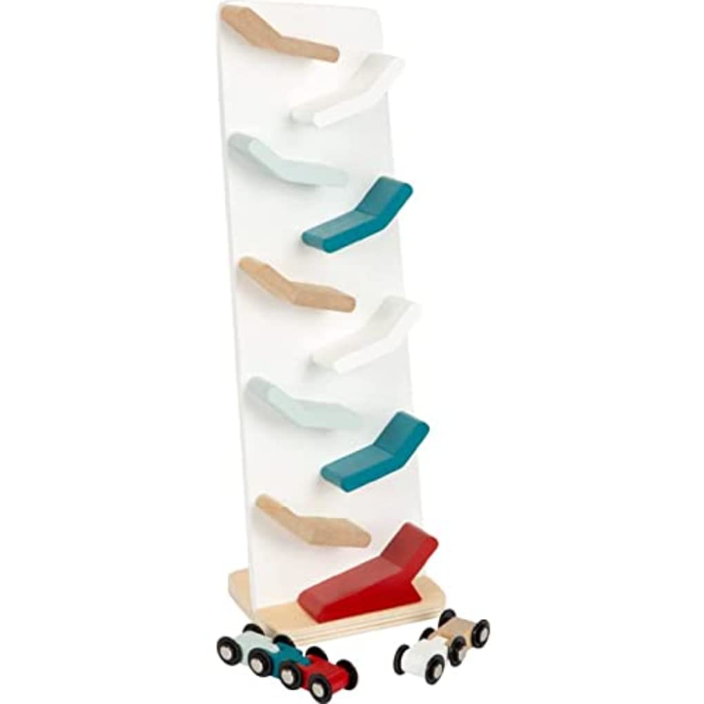 Small Foot Cascading Tower Made, Zig-zag Racetrack for Wooden Cars, Wood Toy for Kids Aged 18+ Months, 12400, White Zigzag race track