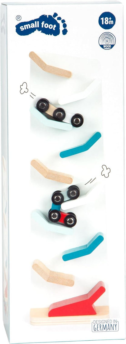 Small Foot Cascading Tower Made, Zig-zag Racetrack for Wooden Cars, Wood Toy for Kids Aged 18+ Months, 12400, White Zigzag race track