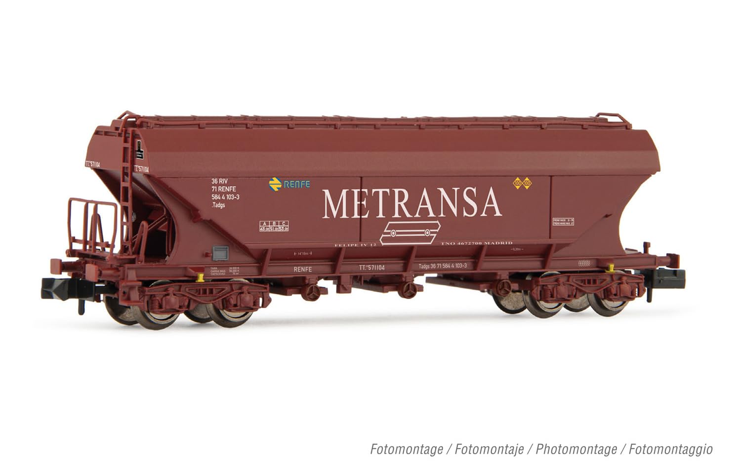 RENFE Silowagen TT5, oxidrote Lackierung „Metransa“, flache Seite, Epoche IV