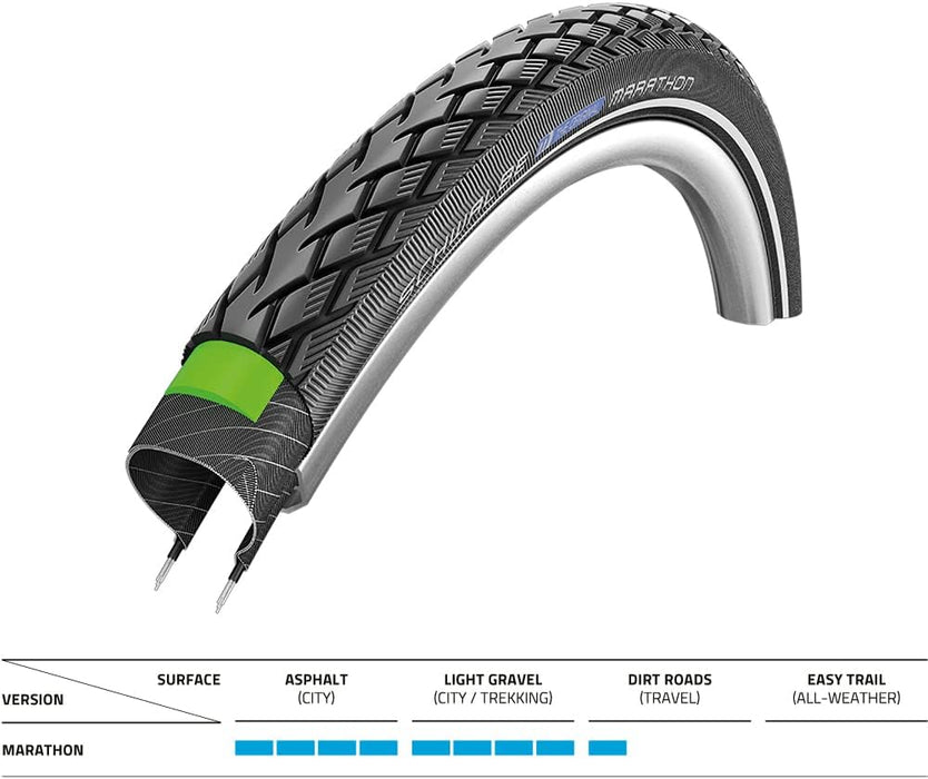 Schwalbe Marathon 16 X 1.35 Wired Tyre with Greenguard Reflex 420g (35-349