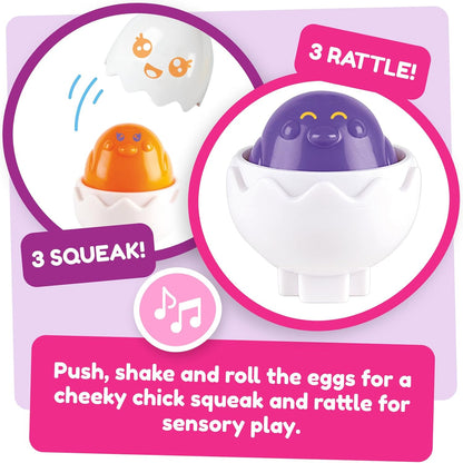 TOMY Toomies Hide and Squeak Eggs Baby Toy - Baby Box of Big Eggs with 3 Squeak Chicks & 3 Rattle Chicks - Colour & Shape Sorter Baby Sensory Toys - Toddler Toys & Baby Toys 6 Months Plus to 36 Months