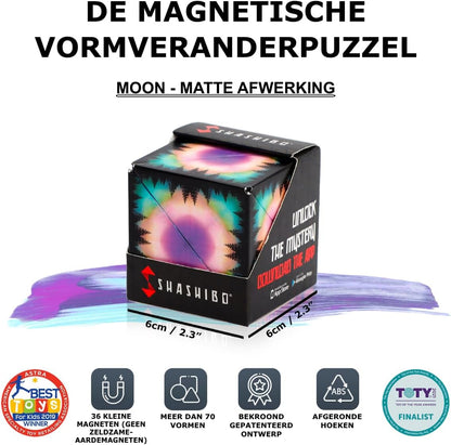 SHASHIBO Shape Shifting Box - Award-Winning, Patented Fidget Cube w/ 36 Rare Earth Magnets - Transforms Into Over 70 Shapes (Moon)