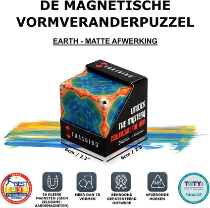 SHASHIBO Shape Shifting Box - Award-Winning, Patented Fidget Cube w/ 36 Rare Earth Magnets - Transforms Into Over 70 Shapes (Earth - Explorer Series)