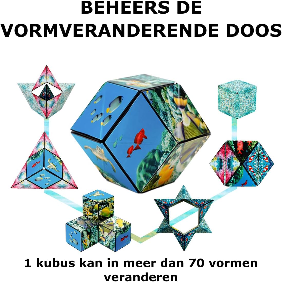 SHASHIBO Shape Shifting Box - Award-Winning, Patented Fidget Cube w/ 36 Rare Earth Magnets - Transforms Into Over 70 Shapes (Undersea)