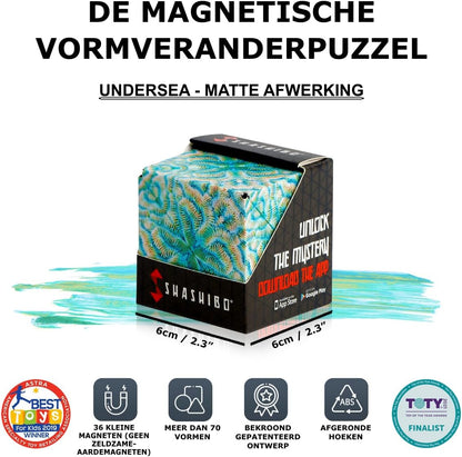 SHASHIBO Shape Shifting Box - Award-Winning, Patented Fidget Cube w/ 36 Rare Earth Magnets - Transforms Into Over 70 Shapes (Undersea)