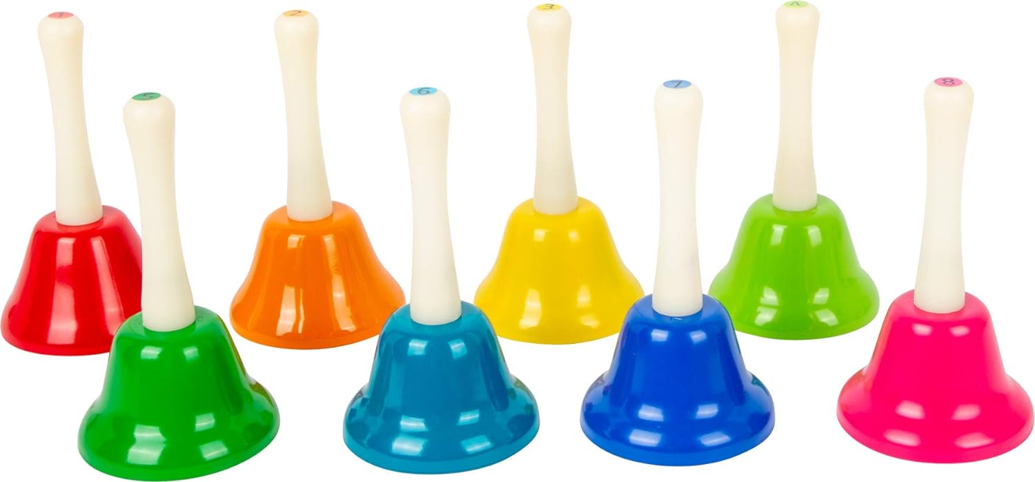 Small Foot 11693 Hand Bells Set, Set of 8, Toy for Early Education, Wooden Musical Instrument, for Ages 3+ Years, Multicoloured