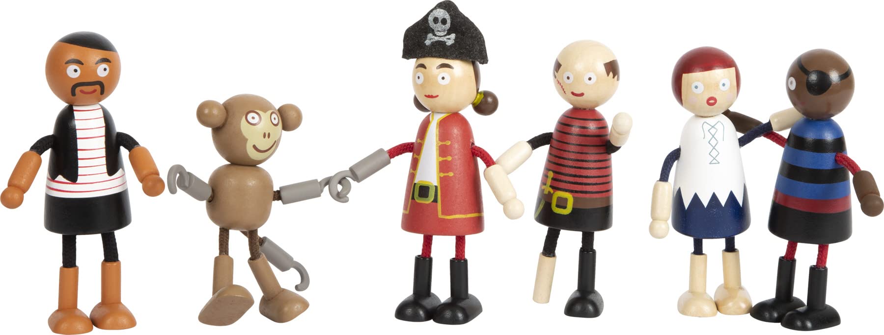 small foot Wooden Bending Dolls, 5 Pirates and 1 Monkey, richly Detailed and Flexible, Ages 3+ Years, 12412 Toys
