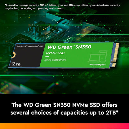 Western Digital WD Green SN350 500GB M.2 NVMe SSD, with 2400MB/s Read Speed and Up to 1500MB/s Write Speed