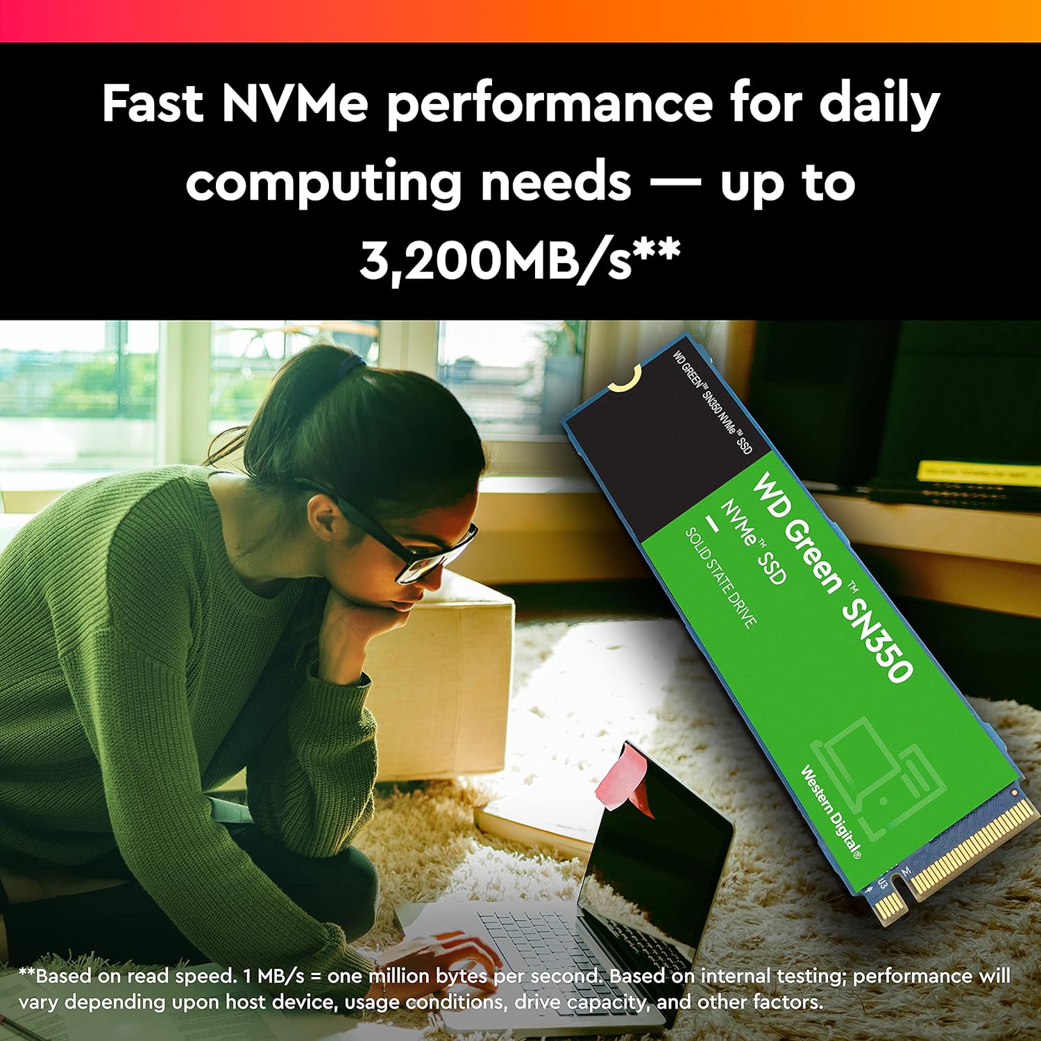 Western Digital WD Green SN350 500GB M.2 NVMe SSD, with 2400MB/s Read Speed and Up to 1500MB/s Write Speed