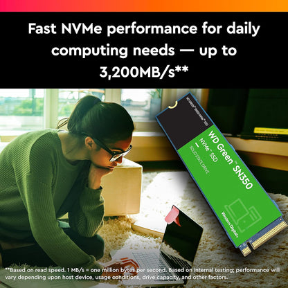 Western Digital WD Green SN350 500GB M.2 NVMe SSD, with 2400MB/s Read Speed and Up to 1500MB/s Write Speed