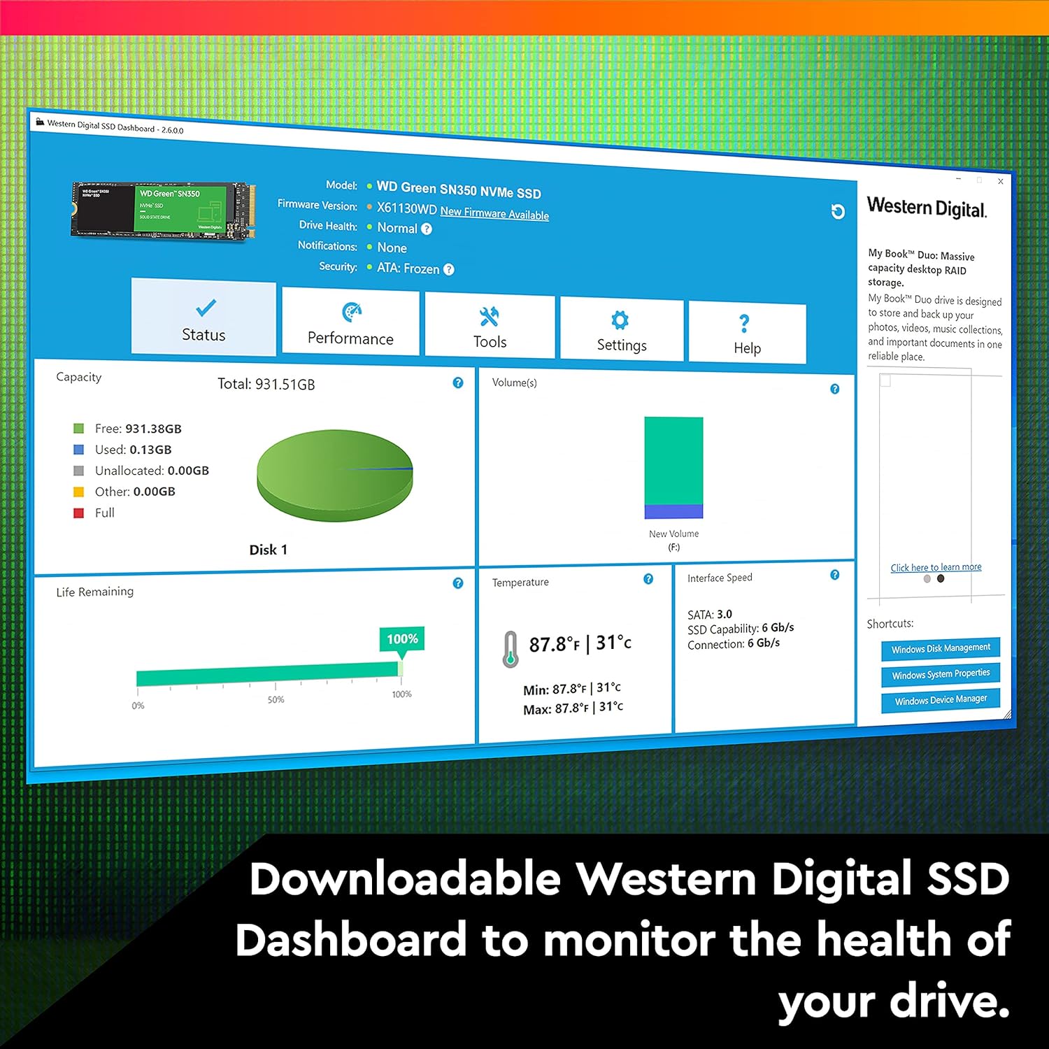Western Digital WD Green SN350 500GB M.2 NVMe SSD, with 2400MB/s Read Speed and Up to 1500MB/s Write Speed
