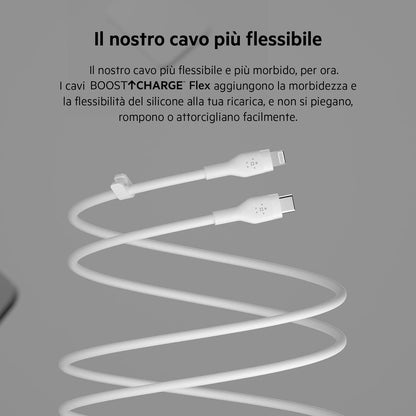 Belkin BoostCharge Flex Silicone USB Type C to Lightning Cable (2M/6.6ft), MFi Certified 20W Fast Charging PD Power Delivery for iPhone 14/14 Plus, 13, 12, Pro, Max, Mini, SE, iPad and More
