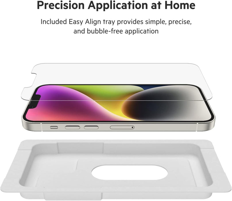 Belkin UltraGlass iPhone 14, iPhone 13 and 13 Pro Screen Protector, AntiMicrobial-Treated, Easy Bubble Free Application with Included Installation Guide Tray, 9H Hardness Tested, Tempered Glass