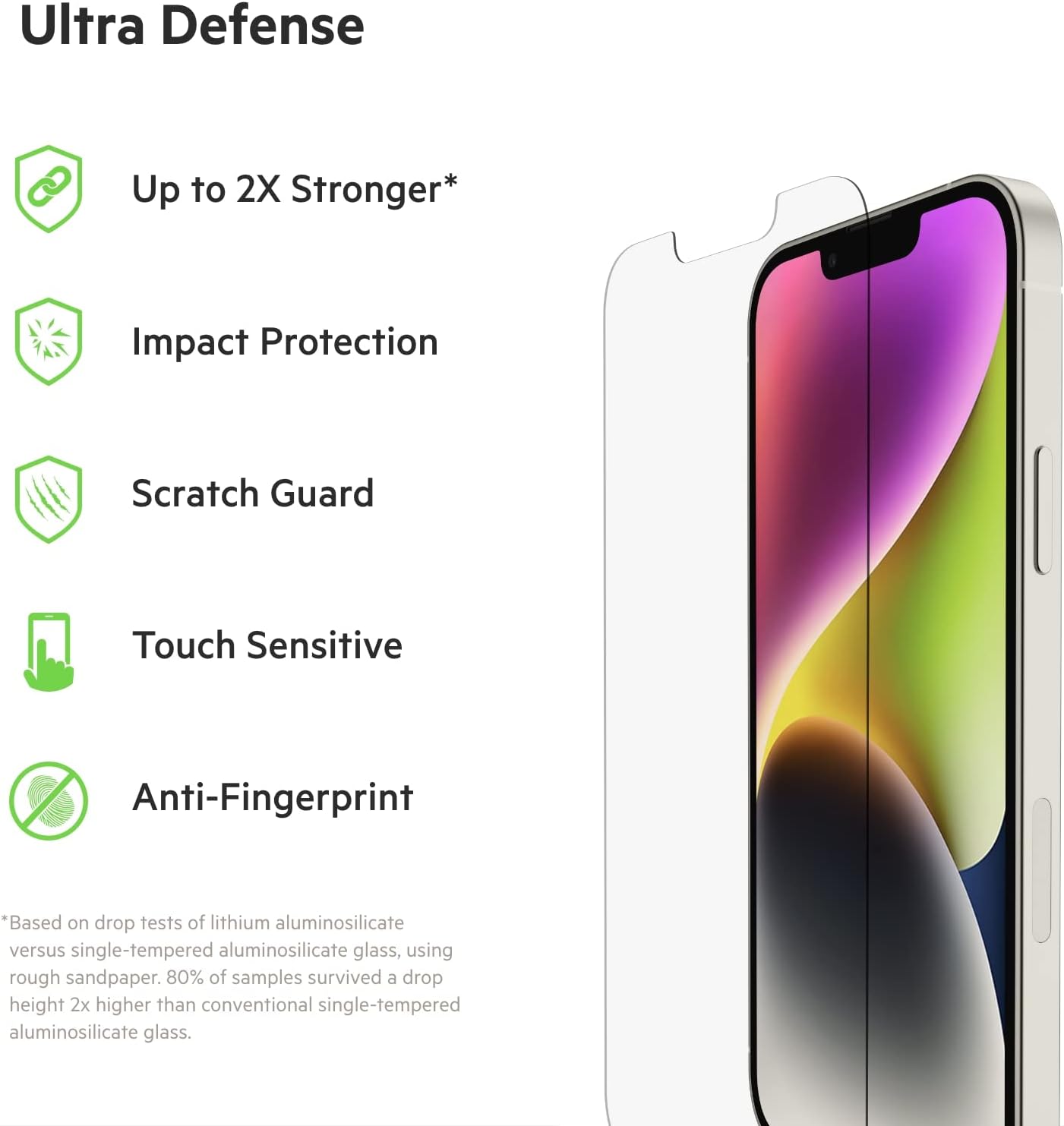 Belkin UltraGlass iPhone 14, iPhone 13 and 13 Pro Screen Protector, AntiMicrobial-Treated, Easy Bubble Free Application with Included Installation Guide Tray, 9H Hardness Tested, Tempered Glass