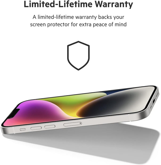 Belkin UltraGlass iPhone 14, iPhone 13 and 13 Pro Screen Protector, AntiMicrobial-Treated, Easy Bubble Free Application with Included Installation Guide Tray, 9H Hardness Tested, Tempered Glass