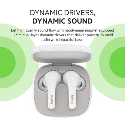 Belkin SOUNDFORM Flow True Wireless Earbuds with Active Noise Cancellation, Bluetooth Earphones with Wireless Charging, IPX5 Sweat and Water Resistant, 31H Play Time, for iPhone, Galaxy, Pixel - Black