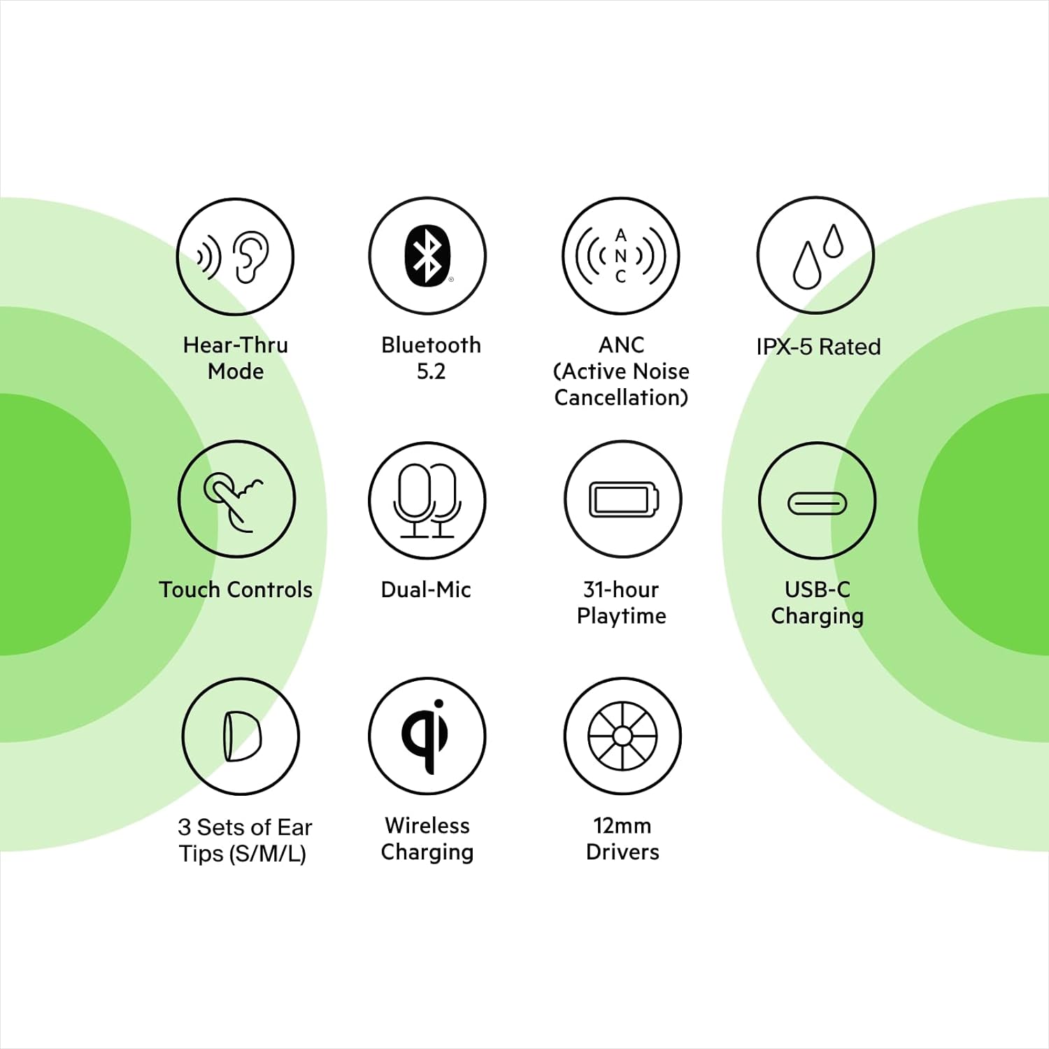 Belkin SOUNDFORM Flow True Wireless Earbuds with Active Noise Cancellation, Bluetooth Earphones with Wireless Charging, IPX5 Sweat and Water Resistant, 31H Play Time, for iPhone, Galaxy, Pixel - Black