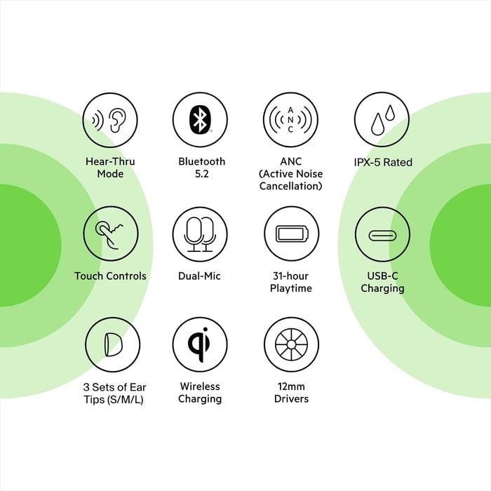 Belkin SOUNDFORM Flow True Wireless Earbuds with Active Noise Cancellation, Bluetooth Earphones with Wireless Charging, IPX5 Sweat and Water Resistant, 31H Play Time, for iPhone, Galaxy, Pixel - Black