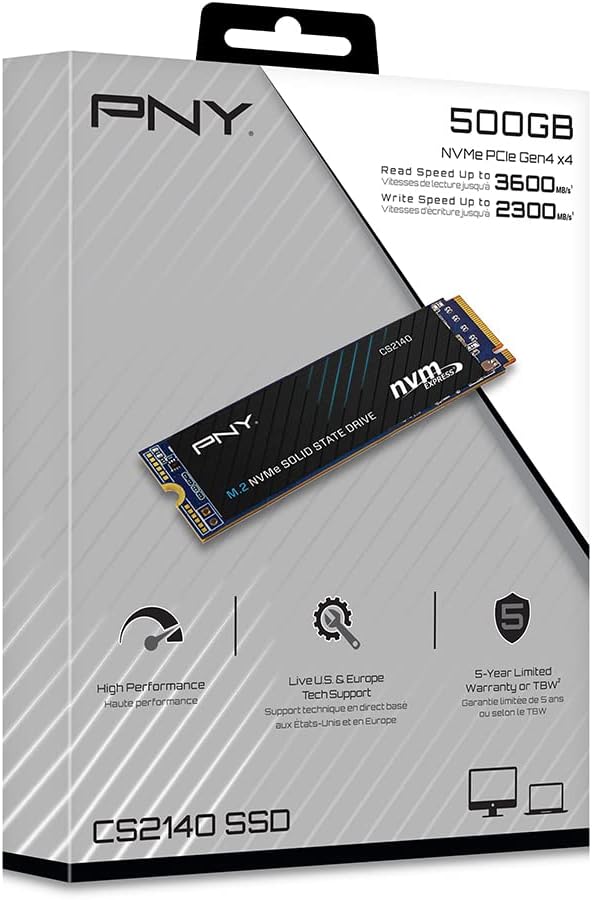 PNY CS2140 500GB M.2 NVMe Gen4 x4 Internal Solid State Drive (SSD) - M280CS2140-500-RB