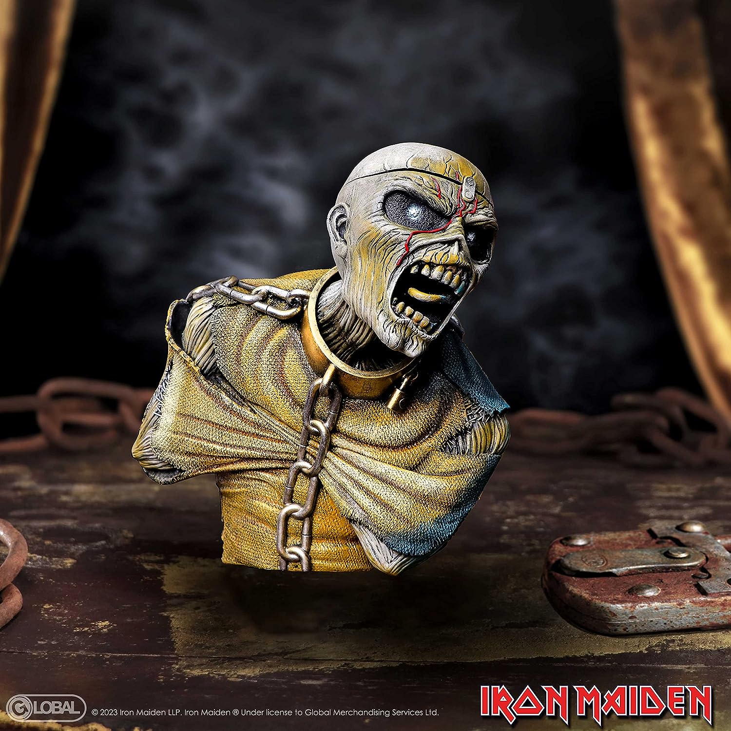 Nemesis Now Iron Maiden - Busto con scritta Piece of Mind, in resina, 12 cm, prodotto con licenza ufficiale Iron Maiden, Busto e scatola portaoggetti, in resina, dipinta a mano
