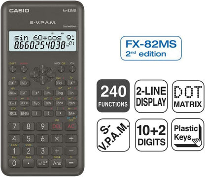 Casio FX-82MS-2 Scientific Calculator, Battery Operated, Grey