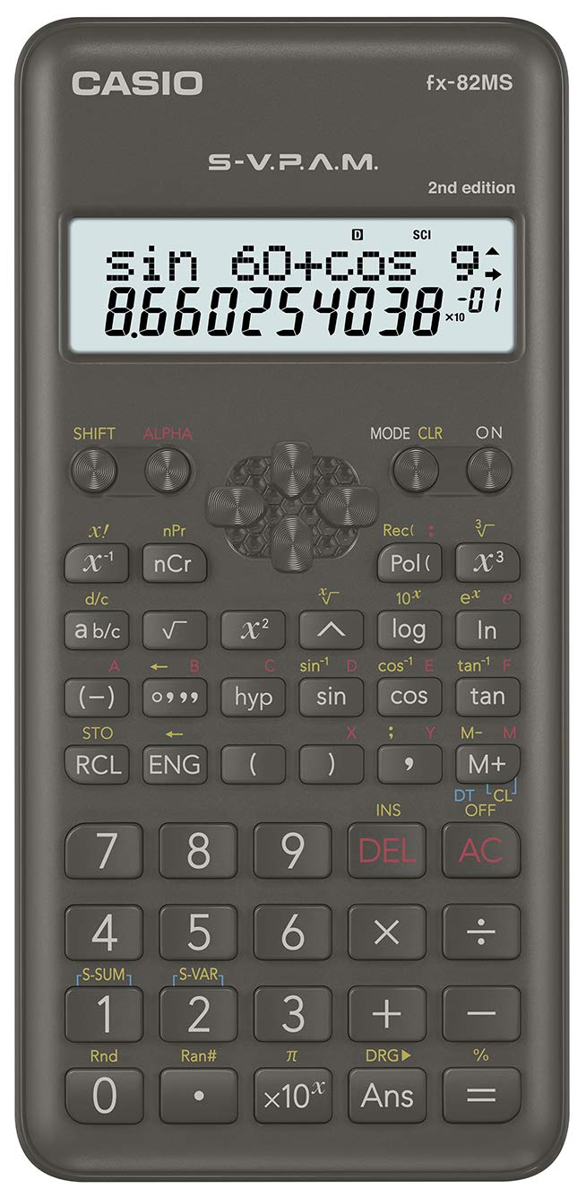 Casio FX-82MS-2 Scientific Calculator, Battery Operated, Grey