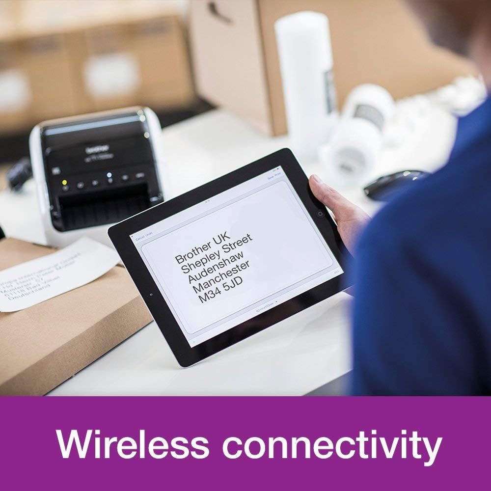 Brother QL-1110NWBc Label Printer | Shipping Labeller | Wireless/USB 2.0 | Desktop | Wide Format 4 Inch Labels | UK Plug