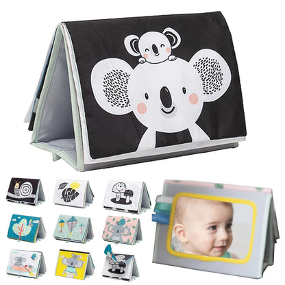 Taf Toys Koala Infant Tummy Time Soft Double Sided Activity Book. Fabric Cloth Black & White Baby Book with Baby Safe Mirror Toy & Teether. Sensory Crinkling Book. For Newborn Boys & Girls 0 months +