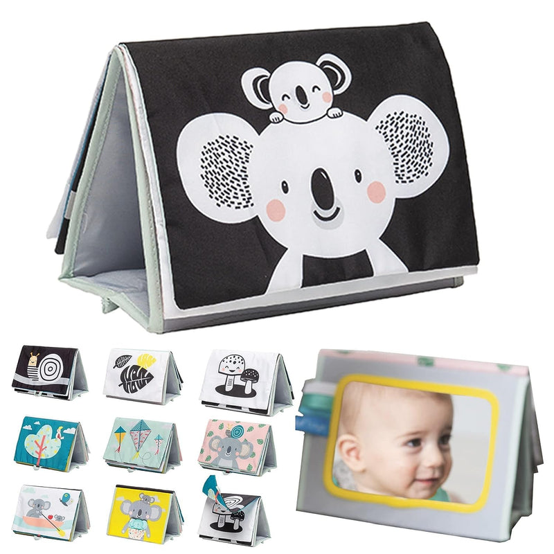 Taf Toys Koala Infant Tummy Time Soft Double Sided Activity Book. Fabric Cloth Black & White Baby Book with Baby Safe Mirror Toy & Teether. Sensory Crinkling Book. For Newborn Boys & Girls 0 months +