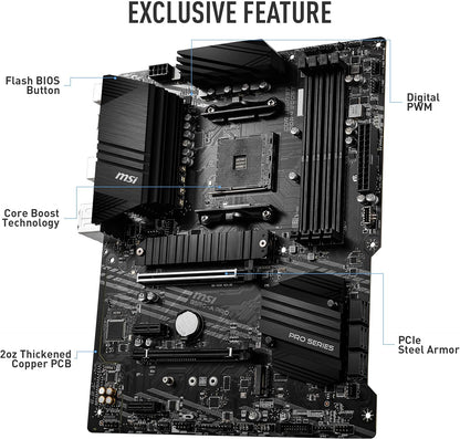 MSI B550-A PRO Motherboard ATX - Supports AMD Ryzen 3rd Gen Processors, AM4, DDR4 Boost (4400MHz/OC), 1 x PCIe 4.0/3.0 x16, 1 x PCIe 3.0/3.0 x16, 1 x M.2 Gen4 x4, 1 x M.2 Gen3 x4, HDMI, Gigabit LAN
