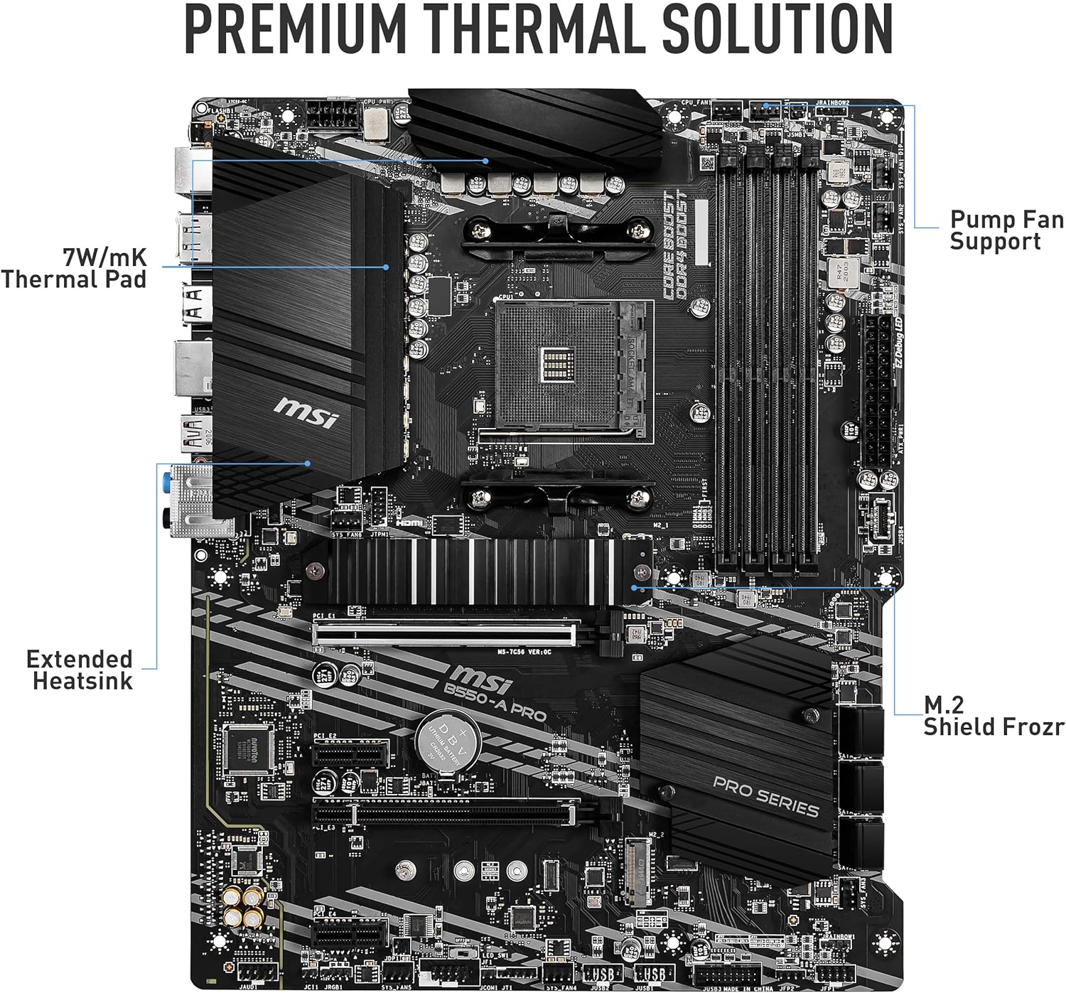 MSI B550-A PRO Motherboard ATX - Supports AMD Ryzen 3rd Gen Processors, AM4, DDR4 Boost (4400MHz/OC), 1 x PCIe 4.0/3.0 x16, 1 x PCIe 3.0/3.0 x16, 1 x M.2 Gen4 x4, 1 x M.2 Gen3 x4, HDMI, Gigabit LAN