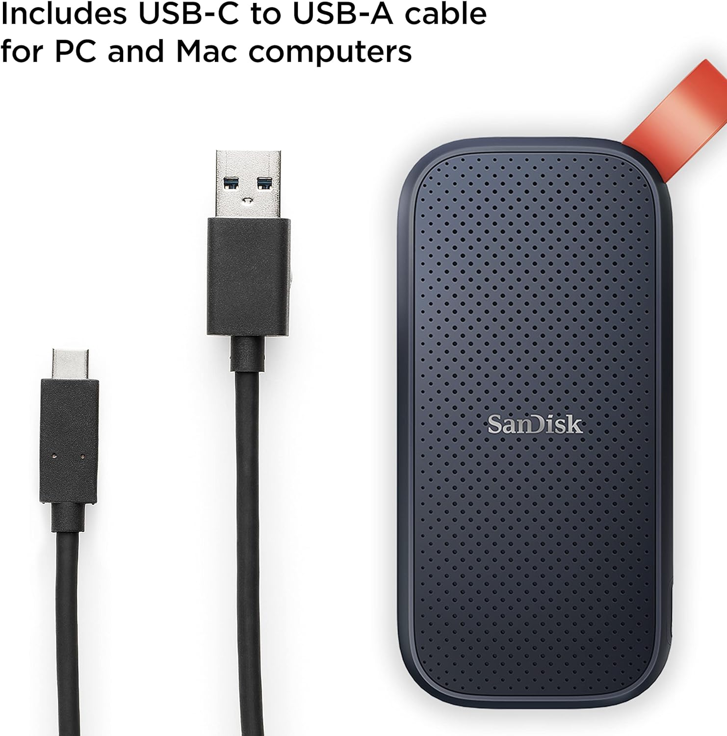 SanDisk 1TB Portable SSD external drive, up to 800 MB/s read, USB 3.2 Gen 2, solid state drive, Updated firmware, fastening loop made of durable rubber, Grey