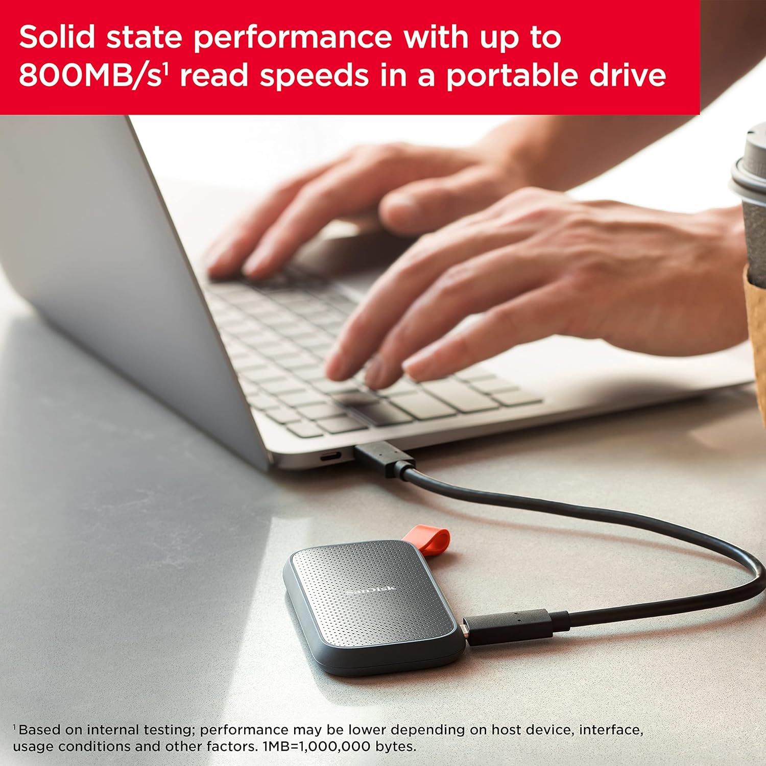 SanDisk 1TB Portable SSD external drive, up to 800 MB/s read, USB 3.2 Gen 2, solid state drive, Updated firmware, fastening loop made of durable rubber, Grey