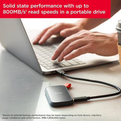 SanDisk 1TB Portable SSD external drive, up to 800 MB/s read, USB 3.2 Gen 2, solid state drive, Updated firmware, fastening loop made of durable rubber, Grey