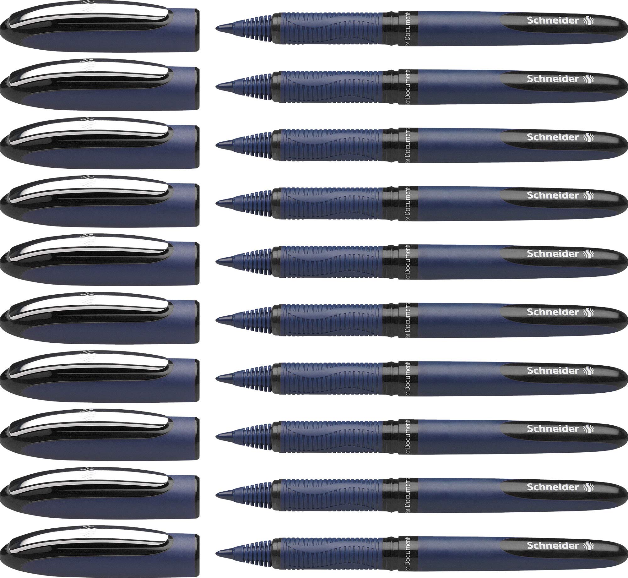 Schneider One Business Rollerball Pen, 0.6 mm Ultra-Smooth Tip, Blue Barrel, Black Ink, Box of 10 Pens (183001