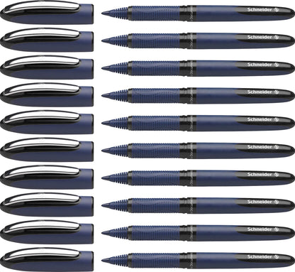 Schneider One Business Rollerball Pen, 0.6 mm Ultra-Smooth Tip, Blue Barrel, Black Ink, Box of 10 Pens (183001
