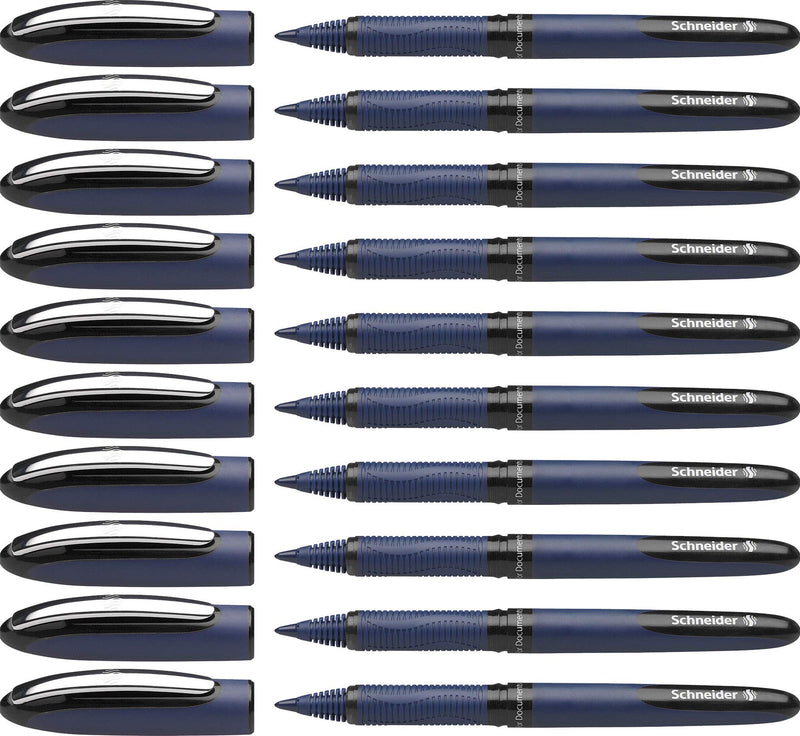 Schneider One Business Rollerball Pen, 0.6 mm Ultra-Smooth Tip, Blue Barrel, Black Ink, Box of 10 Pens (183001