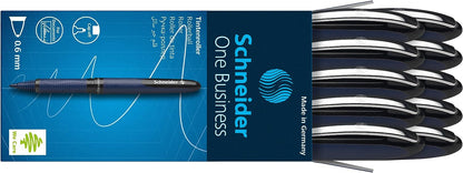 Schneider One Business Rollerball Pen, 0.6 mm Ultra-Smooth Tip, Blue Barrel, Black Ink, Box of 10 Pens (183001