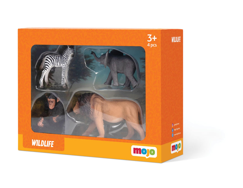 MOJO – African Adventure Starter Set with Lion, Chimpanzee, Zebra Foal and Baby Elephant | Hand-Painted Toy Figures | Wildlife Collection (African Adventure Starter Set
