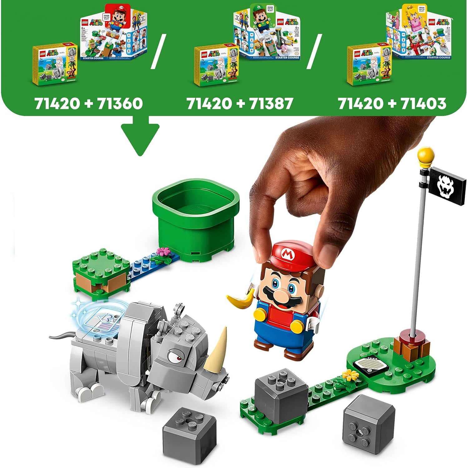 LEGO Super Mario Rambi the Rhino Expansion Set, Buildable Animal Toy Figure, Small Gift to Combine with a Starter Course Game 71420