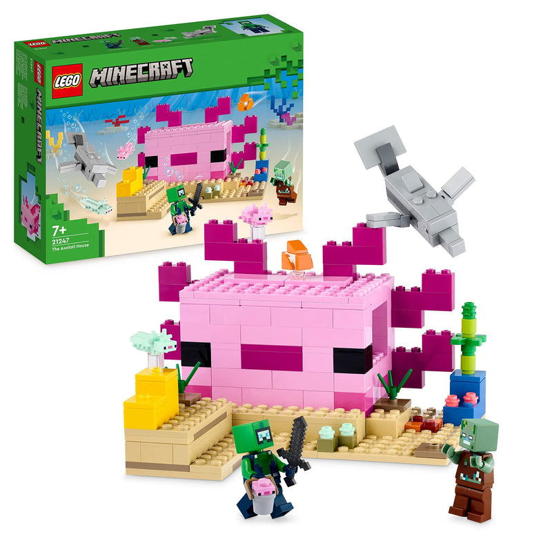 LEGO Minecraft The Axolotl House Set, Buildable Underwater Base with Diver Explorer, Zombie plus Dolphin and Puffer Fish Figures, Adventure Toys for Kids, Girls, Boys Aged 7 Plus 21247 Single