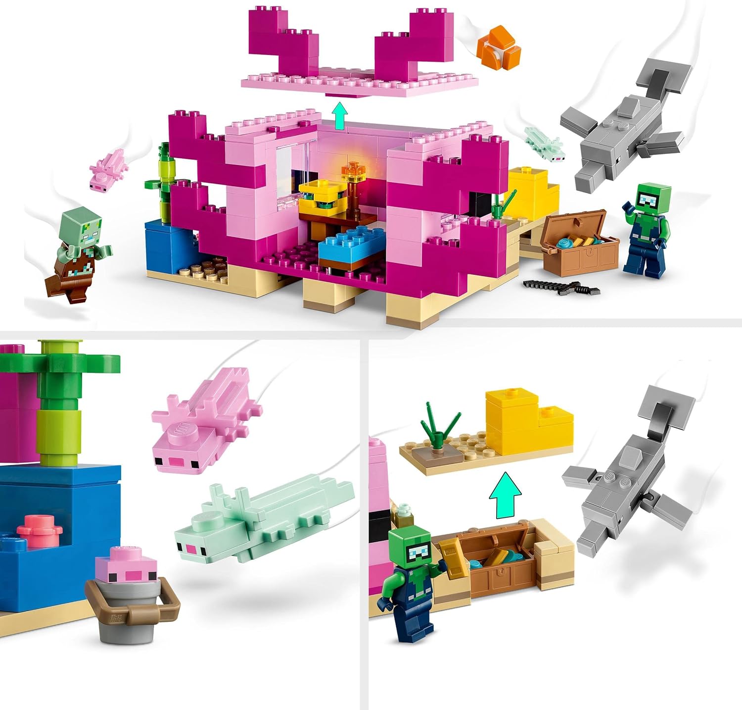 LEGO Minecraft The Axolotl House Set, Buildable Underwater Base with Diver Explorer, Zombie plus Dolphin and Puffer Fish Figures, Adventure Toys for Kids, Girls, Boys Aged 7 Plus 21247 Single