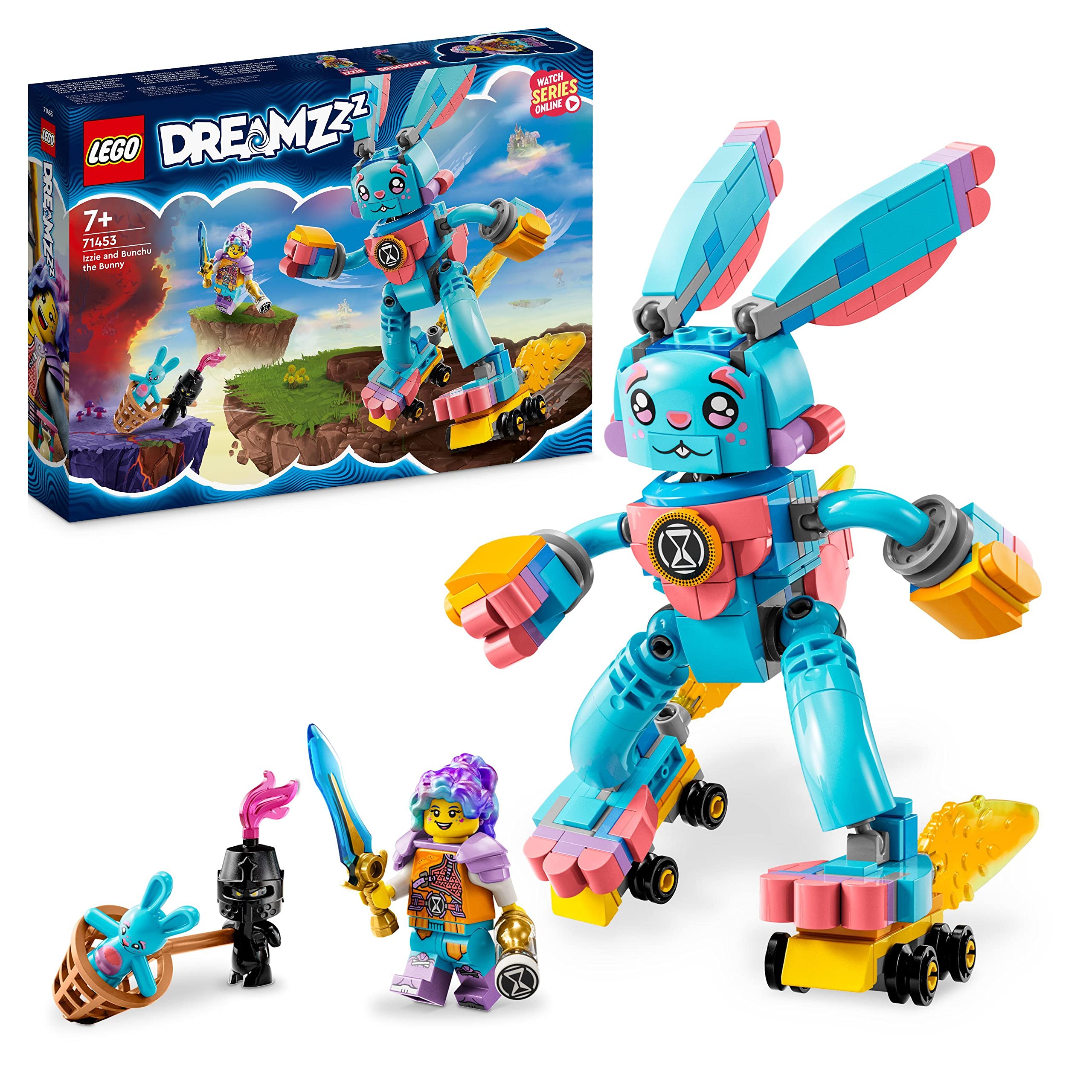 LEGO DREAMZzz Izzie and Bunchu the Bunny Set, Buildable Toy Rabbit Figure with Roller Skates, Build in 2 Ways for Imaginative Play Based on the TV Show, Animal Toys for Kids, Boys, Girls Aged 7+ 71453