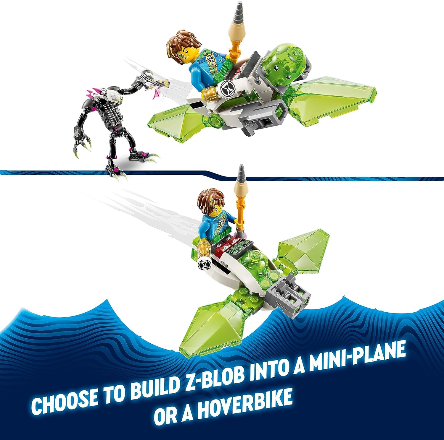 LEGO DREAMZzz 2-in-1 Der Albwärter, Monster-Figuren Set, verwandle Z-Blob in EIN Miniflugzeug oder Hoverbike, enthält 2 Minifiguren aus der TV-Show, Spielzeug für Kinder ab 7 Jahren 71455