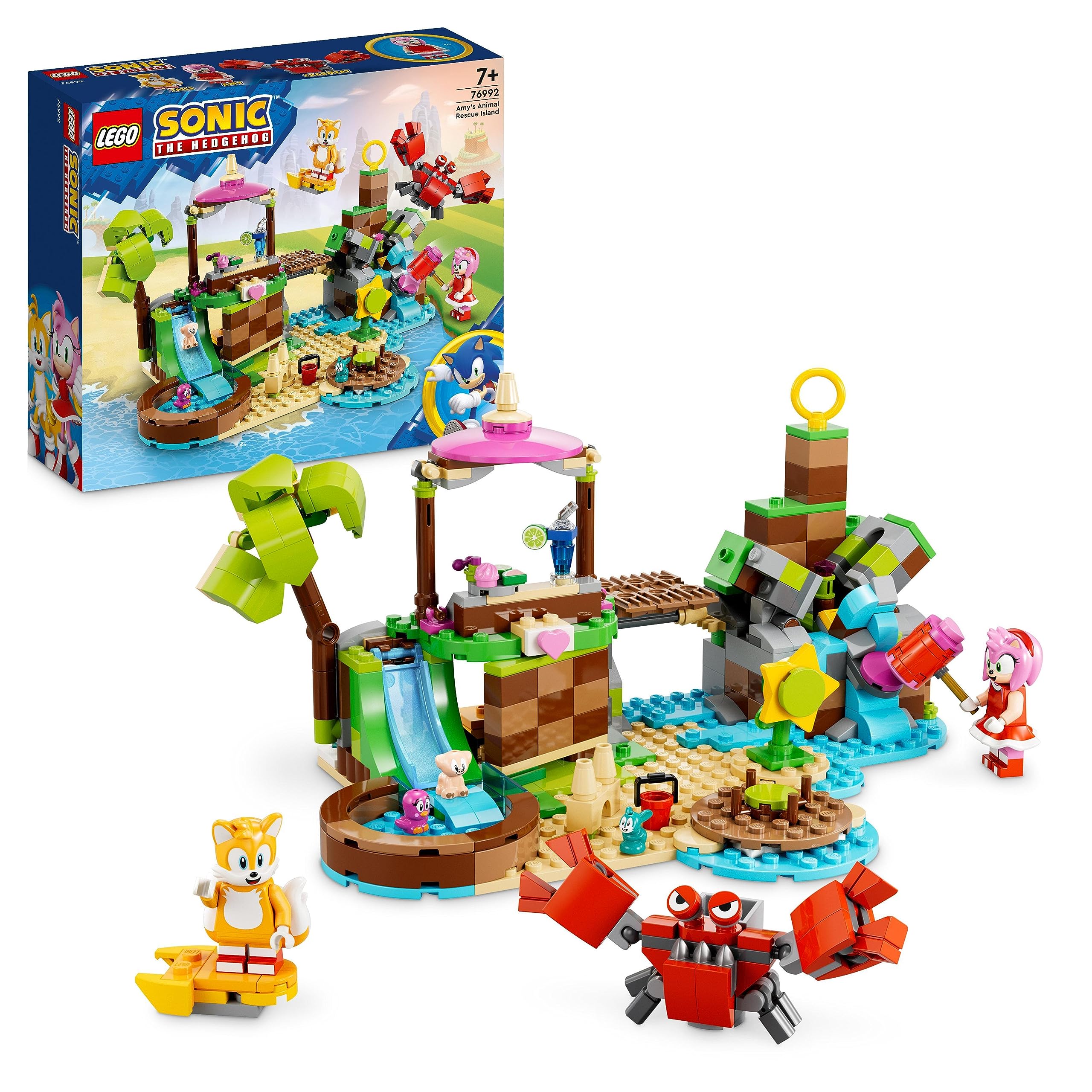 LEGO Sonic The Hedgehog Amys Tierrettungsinsel Spielzeug-Set, Baubares Spiel mit 6 Charakteren, darunter Amy & Tails-Figuren, Geschenke für Kinder, Jungen und Mädchen ab 7 Jahren 76992