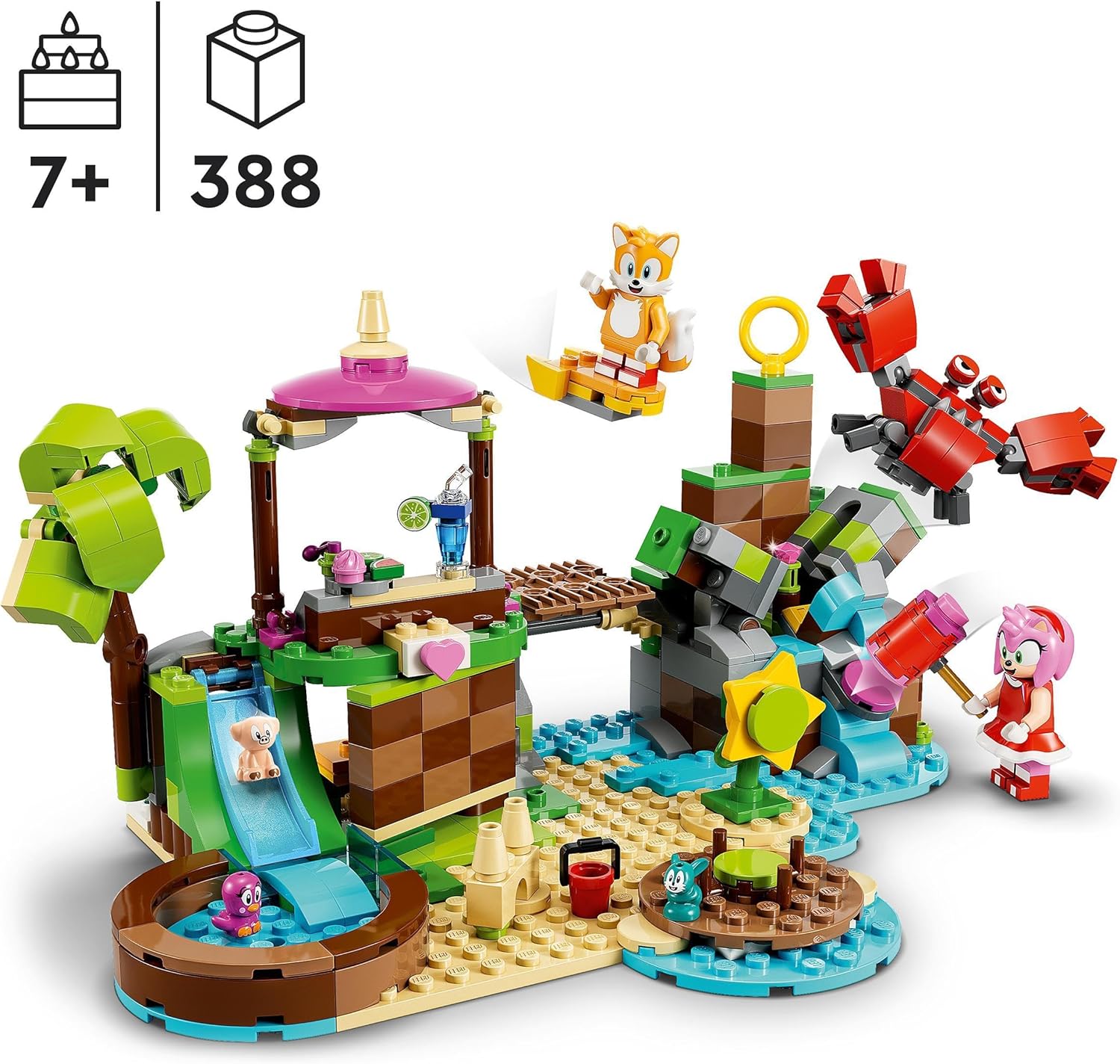 LEGO Sonic The Hedgehog Amys Tierrettungsinsel Spielzeug-Set, Baubares Spiel mit 6 Charakteren, darunter Amy & Tails-Figuren, Geschenke für Kinder, Jungen und Mädchen ab 7 Jahren 76992