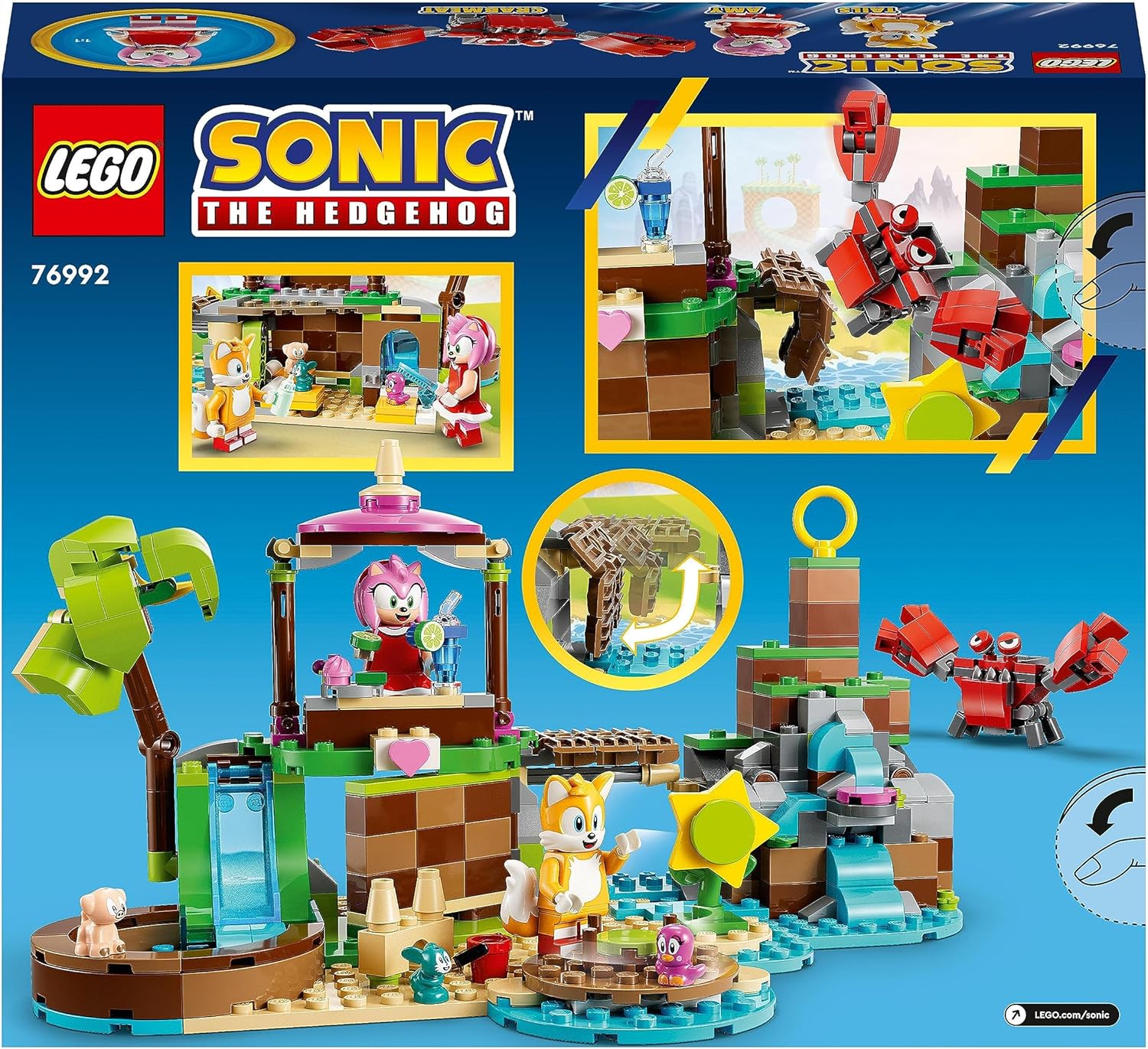 LEGO Sonic The Hedgehog Amys Tierrettungsinsel Spielzeug-Set, Baubares Spiel mit 6 Charakteren, darunter Amy & Tails-Figuren, Geschenke für Kinder, Jungen und Mädchen ab 7 Jahren 76992