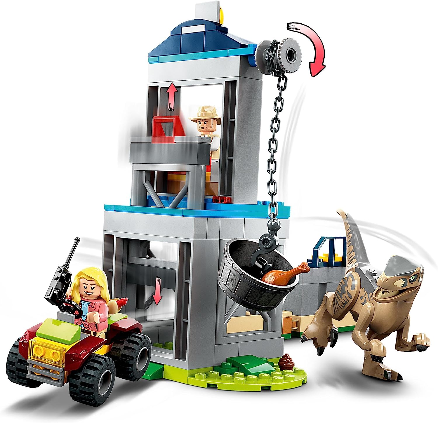LEGO 76957 Jurassic Park Velociraptor Escape Dinosaur Toy for Boys, Girls, Kids Aged 4 and Up, Set with Dino Figure, Off-Road Car and 2 Minifigures