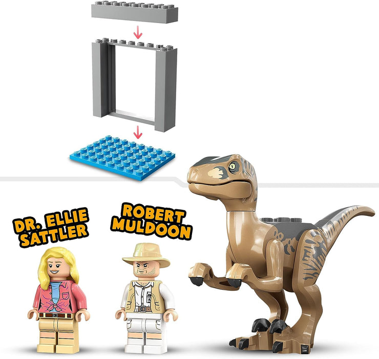 LEGO 76957 Jurassic Park Velociraptor Escape Dinosaur Toy for Boys, Girls, Kids Aged 4 and Up, Set with Dino Figure, Off-Road Car and 2 Minifigures